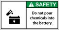 Do not pour chemicals into the battery.Sign safety