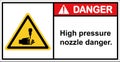 Do not put your hand near the high pressure nozzle.,Sign danger