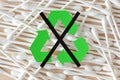 Do Not Recycle Symbol on cotton fioc straws background - Concept of non recyclable items and materials