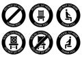 Do not sit here. Forbidden icons for seat. Safe social distancing when sitting in a public chair. Glyph icons. Lockdown rule. Keep