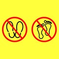 Do not step here please. Warning Sign. No barefoot sign. Footstep Forbidden. Illustration vector Royalty Free Stock Photo