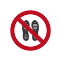 Do not step sign. Imprint soles shoes icon. Dont stand red sign. Symbol for public areas. Vector Royalty Free Stock Photo