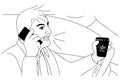 Do not talk or drink coffee while driving. Dangerous driving while talking on a cell phone. Vector and illustrations.