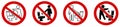 Do not throw or flush rubbish in toilet icon. Simple man silhouette throwing stuff into bowl, red crossed circle around