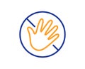 Do not touch hand line icon. Hygiene rules - No touch with bare hand sign. Vector Royalty Free Stock Photo