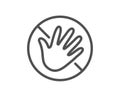 Do not touch hand line icon. Hygiene rules - No touch with bare hand sign. Vector