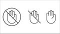 Do not touch icons set. Prohibition sign on the hand. Vector illustration