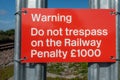 Do not trespass on the railway warning sign