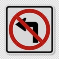 symbol Do not turn left traffic sign on transparent background Royalty Free Stock Photo