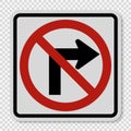 symbol Do not turn right traffic sign on transparent background Royalty Free Stock Photo