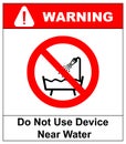 Do not use this device in a bathtub, shower, or water-filled reservoir sign. illustration