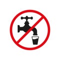 Do not use tap water prohibition sign. Do not drink symbol template. Vector illustration of red crossed circle sign with tap water