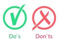 Do s and Don ts icon. Yes and no. Accepted and not accepted. Approved and rejected. Vector illustration