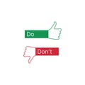 Do`s and Don`ts like thumbs up or down. Flat simple thumb up symbol, logotype element or for graphic design isolated on white.