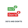 do's and don 'ts red and green badge icon, symbol of rules of conduct for people like fail or incorrect decision concept simple