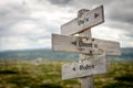 do`s, dont`s and rules text on wooden signpost outdoors