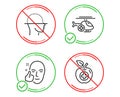 Face scanning, Medical helicopter and Healthy face icons set. Medical food sign. Vector