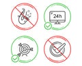 24h service, Target and Jazz icons set. Confirmed sign. Call support, Targeting, Saxophone. Accepted message. Vector