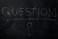 Do you have any questions? - the word question handwritten with chalk on a blackboard with question mark