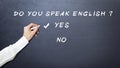 Do you speak english concept man marking yes option