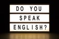 Do you speak English light box sign board Royalty Free Stock Photo