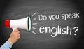 Do you speak english - megaphone with hand and text Royalty Free Stock Photo