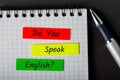 Do you speak English - question message on teacher workplace