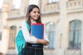 Do your homework and stand your ground. Happy child hold books. Homework club. Afterschool activities. Homework Royalty Free Stock Photo