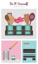 Do It Yourself set of storage for kitchen tools. Vector illustration.