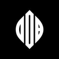 DOB circle letter logo design with circle and ellipse shape. DOB ellipse letters with typographic style. The three initials form a
