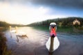 Lake Dobbiaco in the Dolomites, Beautiful Nature Italy natural landscape Alps. Royalty Free Stock Photo