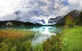 Lake Dobbiaco in the Dolomites, Beautiful Nature Italy natural landscape Alps. Royalty Free Stock Photo