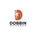 Dobbin mom and son logo, abstract letter D with horse and cubs line vector