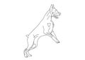 Doberman dog jumping for logo, coloring book pets for design, dog show catalog, kennel logo vector outline illustration Royalty Free Stock Photo