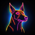 Doberman pincher. Neon outline icon with a light effect