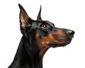 Doberman pincher portrait,  on white background. Doberman pincher headshot Royalty Free Stock Photo