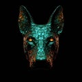 Doberman Pinscher Face Shape In Fire On Black Background. Generative AI