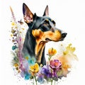 doberman pinscher watercolor clipart on white background