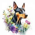 doberman pinscher watercolor clipart on white background