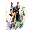 doberman pinscher watercolor clipart on white background