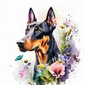 doberman pinscher watercolor clipart on white background