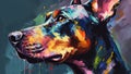 Doberman portrait acrylic painting.- Generative AI