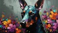 Doberman portrait acrylic painting.- Generative AI