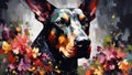 Doberman portrait acrylic painting.- Generative AI