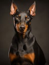 Doberman portrait posture very elegant with dark background , generated by AI