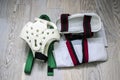 dobok, green belt, helmet, protection