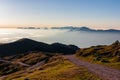 Dobratsch - Panoramic hiking trail at sunrise to summit Dobratsch in Carinthia, Austria, Europe