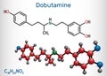 Dobutamine molecule. It is synthetic catecholamine, used as cardiotonic agent after cardiac surgery and for severe heart failure. Royalty Free Stock Photo