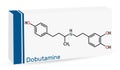 Dobutamine molecule. It is synthetic catecholamine, used as cardiotonic agent after cardiac surgery and for severe heart failure. Royalty Free Stock Photo