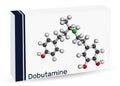 Dobutamine molecule. It is synthetic catecholamine, used as cardiotonic agent after cardiac surgery and for severe heart failure. Royalty Free Stock Photo